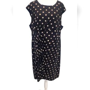DressBarn Women's Size 22W Polka Dot Black Sleeveless Faux Wrap Dress
